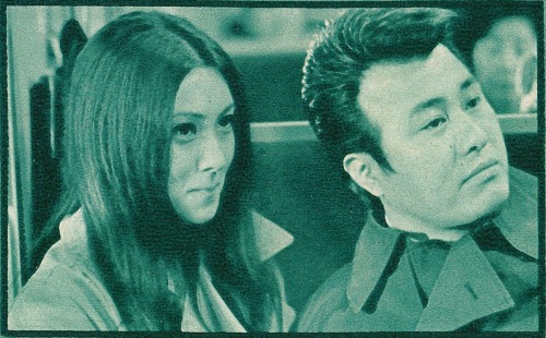 Meiko Kaji (梶芽衣子) And Tatsuo Umemiya (梅宮辰夫) On The Set Of Wandering Ginza Butterfly (銀蝶渡り鳥),