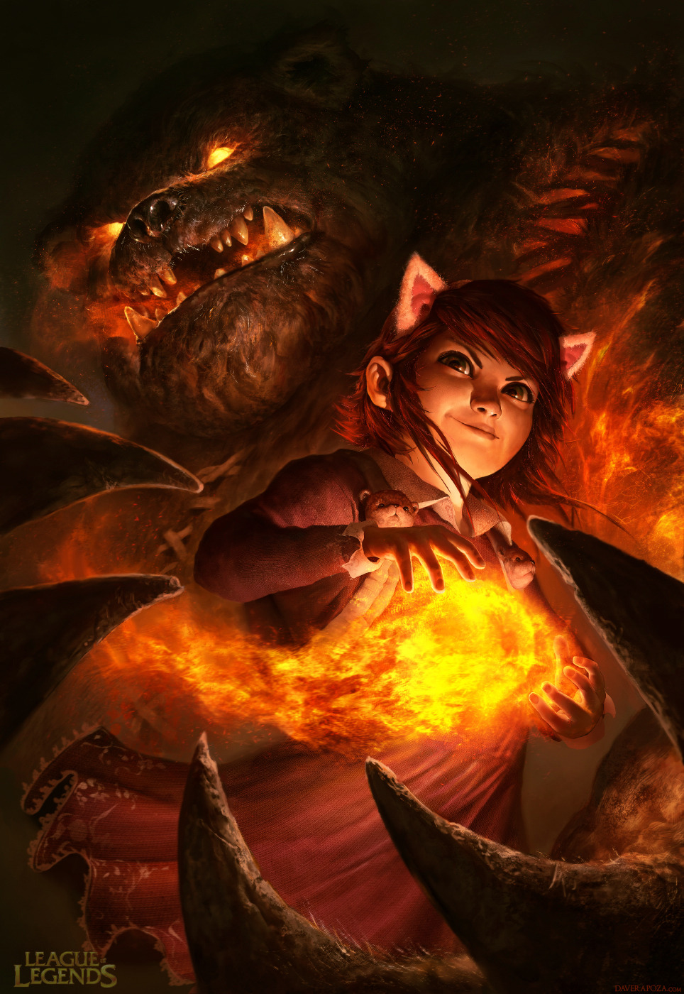 daverapoza:  Piece I did for League of Legends of Annie and Tibbers. DaveRapoza.com