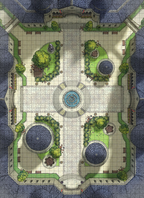 Our new battle map this week is Crunkle’s 32x44 Wizarding School Courtyard! It’s the per