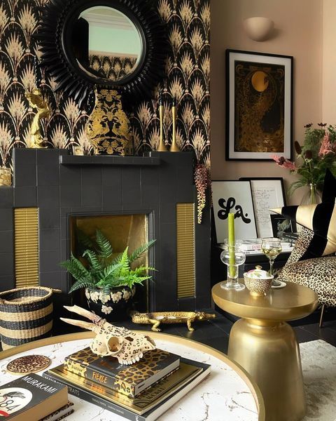 magicalandsomeweirdhometours: I love Violet May’s black & gold aesthetic in the living room. Isn