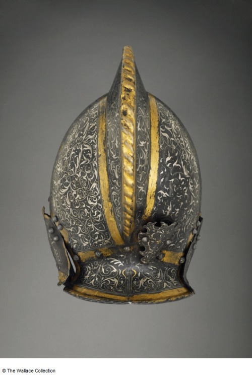 Ornate silver and gold decorated burgonet from Germany, circa 1560.from The Wallace Collection