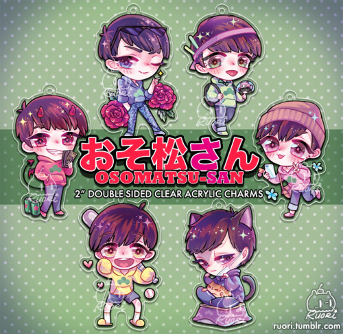 Osomatsu-san! chara charms available: Osomatsu, Karamatsu, Choromatsu, Ichimatsu, Jyuushimatsu, and 