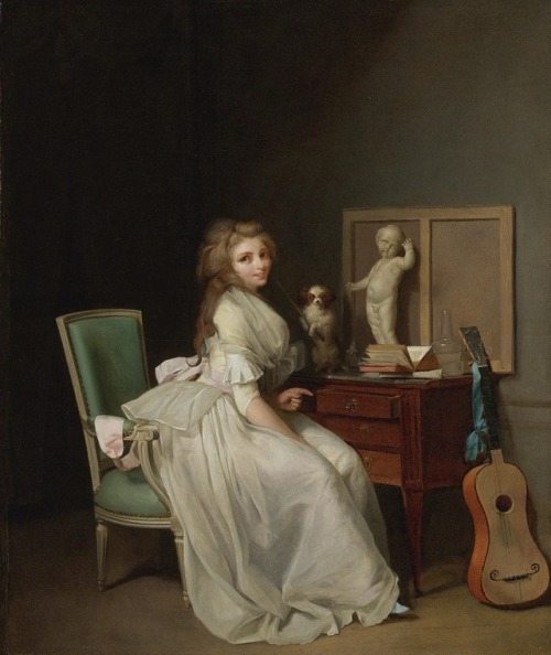 cwenei: Lady in a white dress seated at her desk Louis Léopold Boilly