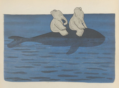 nemfrog:Babar and Celeste meet a friendly whale.  Le voyage de Babar. 1932. 