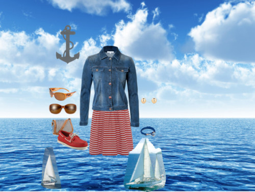 La Mer by mercedes-chantelle-gonzalez featuring ball stud earringsMandi nautical striped dress, $49 