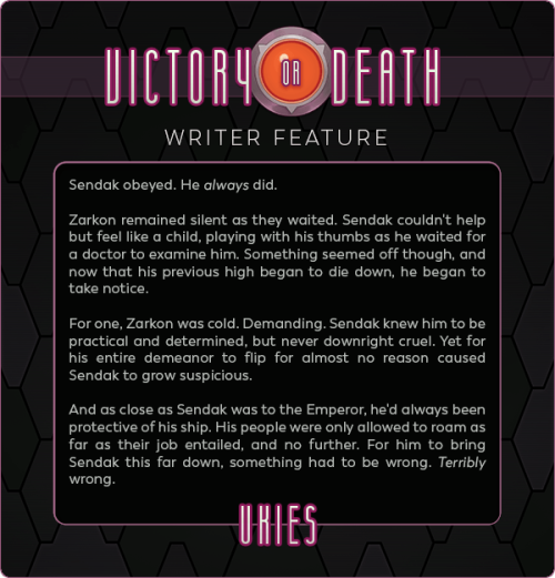Today’s featured writer is UkieS!(https://xukies.tumblr.com)Pre-orders for Victory or Death are open