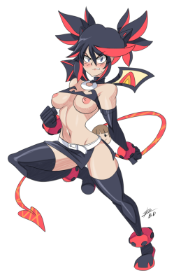 bigdead93:  Commission of Ryuko trying to fit into Etna’s clothes!   &lt;3 ////////&lt;3