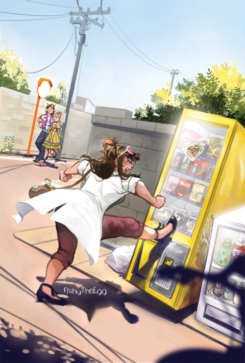 Ema vs Vending machine round 1 *ding*My piece for @newtrialzine, left over sales are on now!