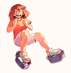 knightic: uraraka and friends with moon shoes!! i was looking at her costume specs again and love that she’s basically wearing mini trampolines for her hero outfit 