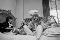 faithfullforever:  Marianne Faithfull and Mick Jagger in Heidelberg, Germany where Marianne was filming “The Girl On A Motorcycle” in late 1967. Photo by Jean-Pierre Bonnotte.