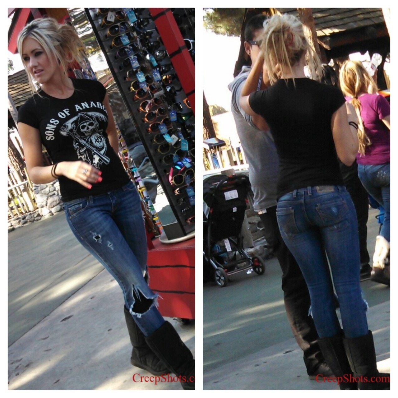 creepshots:  Front n Back of HOT blonde  Sons of Anarchy fan creeped by  @iamozzman