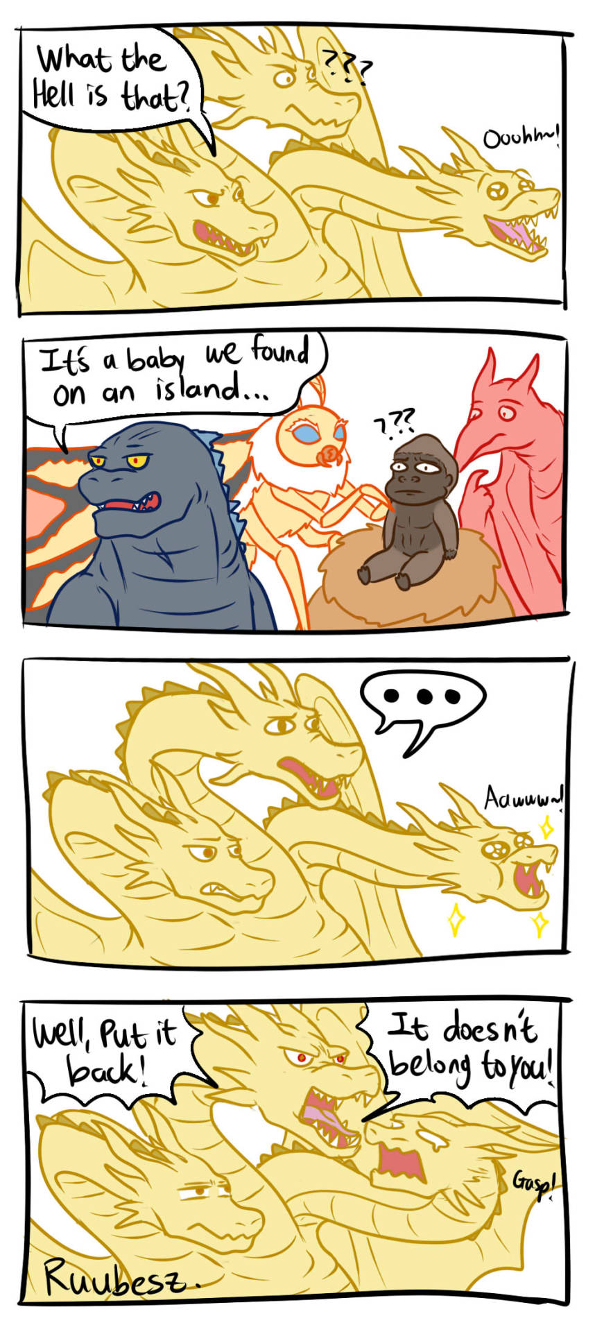 ruubesz-draws:  What if Godzilla adopts King Kong instead of fighting him…I mean