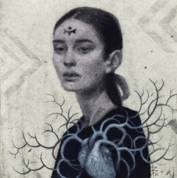 monthofloveart:  “Some people will make you grow thorns.“  By Babs Webb  Graphite and Charcoal with digital color. For this week’s month of love challenge, Blue!  