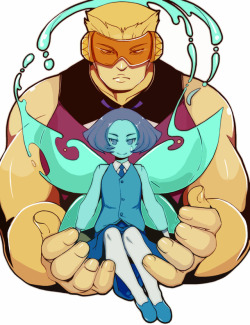 niandni:  A drawing of Aquamarine and Topaz from the recent episodes of Steven Universe.  