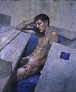 ultrawolvesunderthefullmoon:  Paul Beel, “Stefano with Wood”, Oil on Canvas, 2000 Paul Beel received his BFA and MFA from the School of Art at Bowling Green State University, Ohio.  He did Post-Baccalaureate work at Studio Art Centers International,