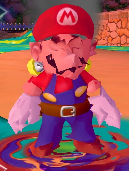 mechanical-maelstrom:suppermariobroth:In Super Mario Sunshine, Mario’s model undergoes random distor