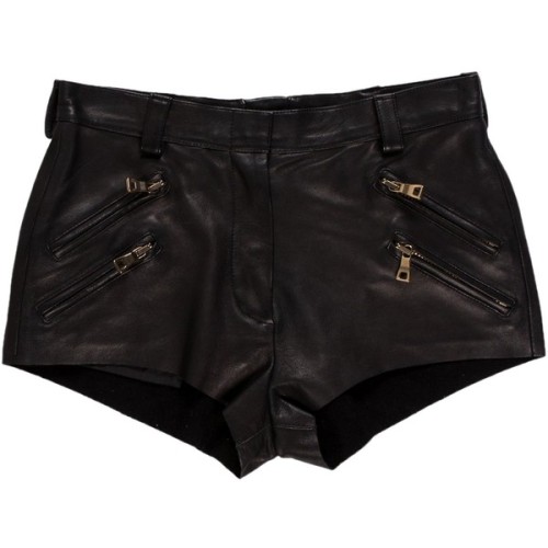 Pre-owned Balmain Leather Mid-Rise Shorts ❤ liked on Polyvore (see more leather hot pants)