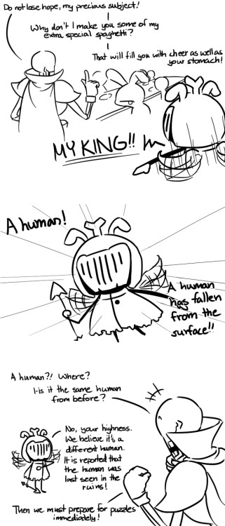 nyublackneko:  A comic expanding from my “All hail King Papyrus” pic. You know, after Asgore and all other leader figures gone, I somewhat doubt the monsters from the underground would simply follow Papyrus’ new rule. They would want their old