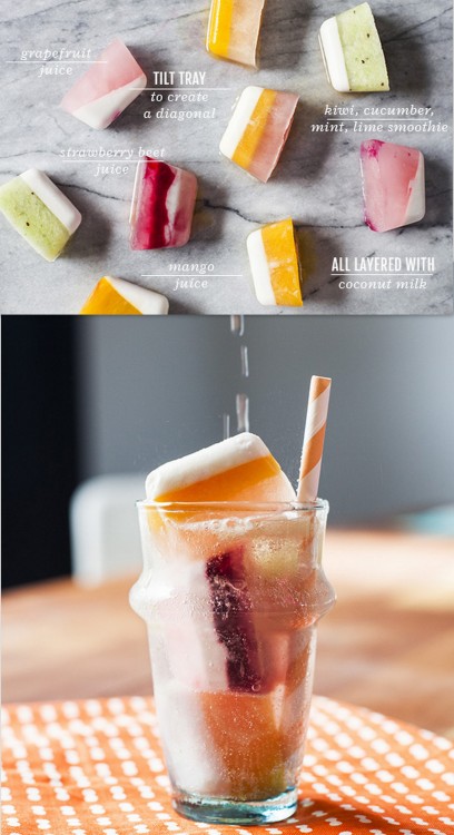 DIY Smoothie Fruity Coconut Milk Ice Cubes Recipes from Oh Joy! here. Juice, smoothie mixtures and c