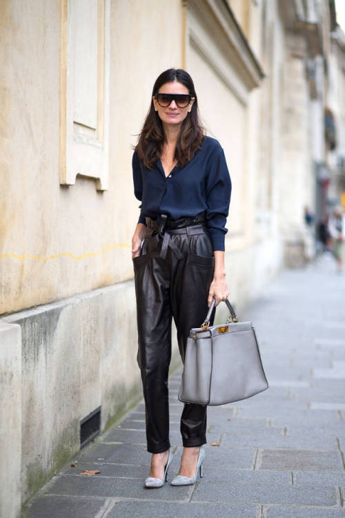 Paris Fashion Week Spring 2015 fashion week, black, business style, leather, pants, workwear, chic, 