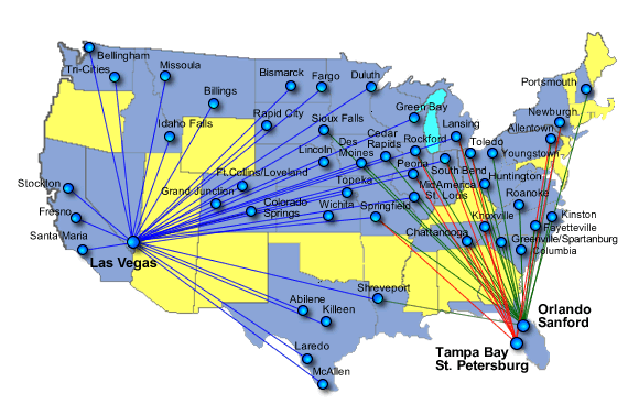 Map Of Allegiant Flights Airline Maps — Allegiant Air Route Map, 2006 The Allegiant Air...