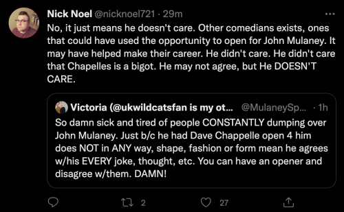 leepacey: john mulaney had dave chappelle tell a bunch of transphobic jokes at his show tonight