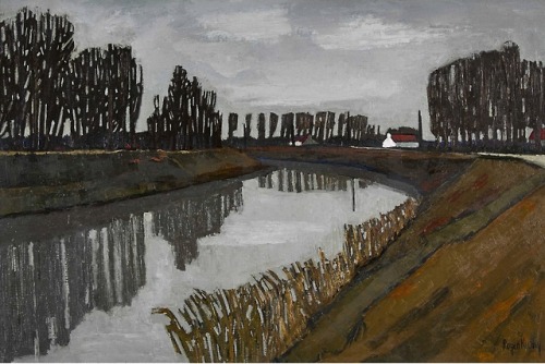 Roger Kathy (1934 - 1979) - Autumnal Canal in France. Oil on canvas.