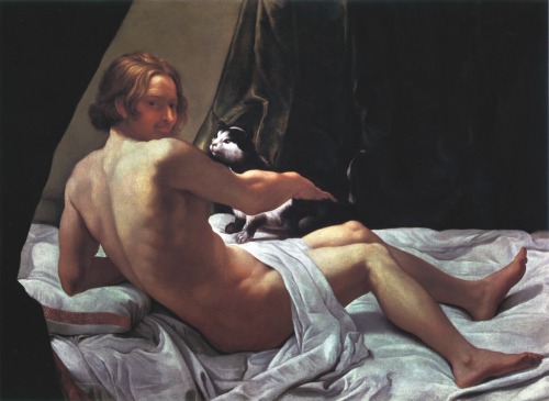 Giovanni Lanfranco (Parma 1582-1647 Rome), Young Man with a Cat on the Bed, 1620, Walpole Gallery, L