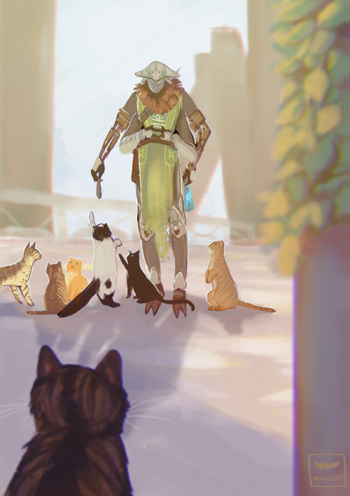 spookgeist:  “We are friends now…”So, I have this headcannon where Variks is obsessed with cats and he will barter with Guardians from earth to bring him cats in exchange for armor. (I mean, we all know how much he likes strays, amiright?) Also