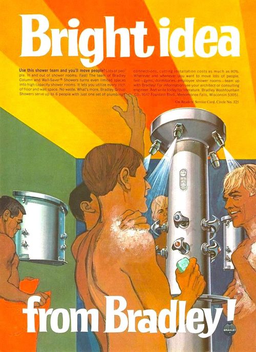 youraffectionatedad: goshyesvintageads: Bradley Washfountain Co, 1967 My high school showers were li