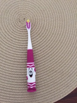 New tooth brush, I&rsquo;m kinda glad I am trying a new style/brand. This one works better then my Disney Princess one.