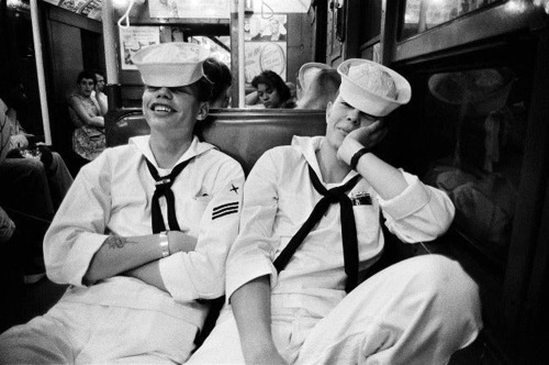newyorkthegoldenage:Sailors on the subway back from Coney Island, 1947.Photo: Harold Feinstein via 1