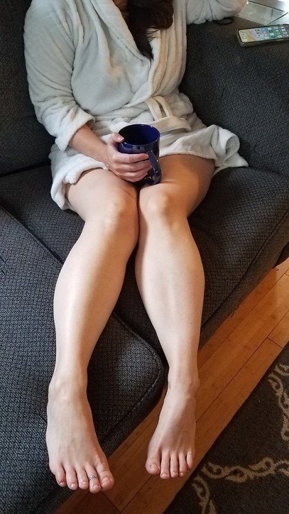 myprettywifesfeet:My pretty wife looking cute with her coffee this morning.please comment