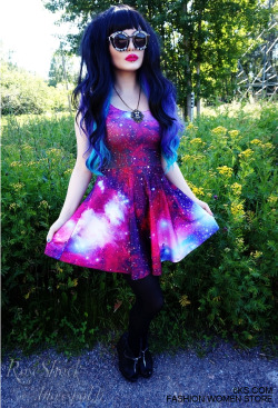 6ksfashion:  Purple Galaxy Printing Skater