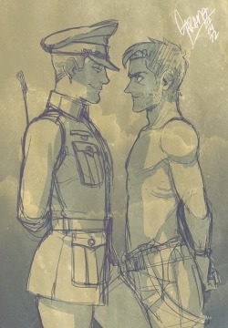 sassbutt-casbutt:  This is 100% not my photo what so ever I am just using it to base a question off of…(if the original owner would like me to take down this post I will) But can anyone send me a link to a fic like this? Dean in uniform and Cas all