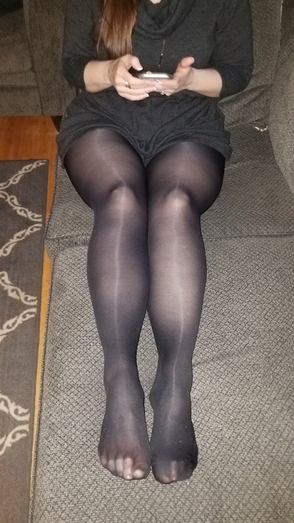 myprettywifesfeet: My pretty wife was looking good today at work in her beautiful dress and nylons.p