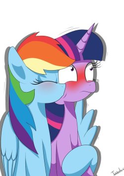 twidashlove: Rainbow will sneak in a kiss when she thinks no one is watching~ Cheek Kissing by Twidasher   &lt;3