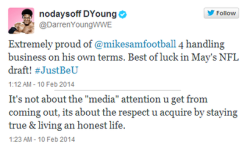 theofficialbadboyzclub:  WWE’s Darren Young, who is openly gay, supported Michael Sam’s decision to come out