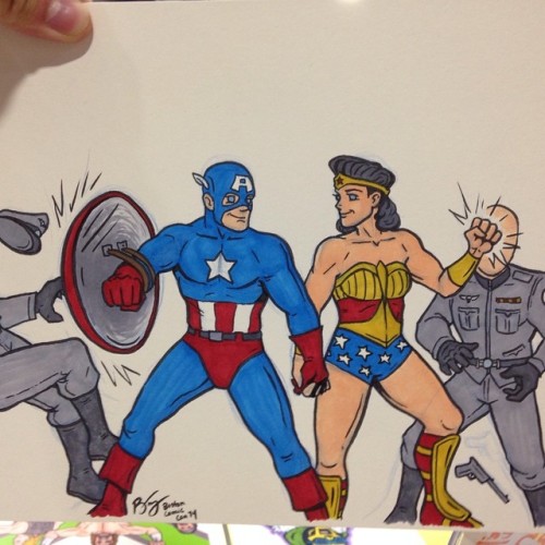 #bostoncomiccon commissions: #captainamerica and #wonderwoman beating up Nazis. Best date night ever