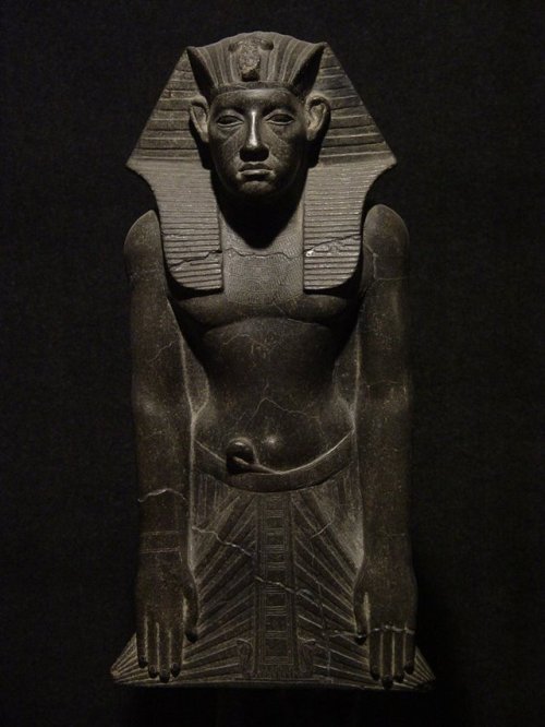 Black granite statue of Amenemhat III, from Temple of Amun at Karnak, Middle Kingdom, 12th Dynasty, 