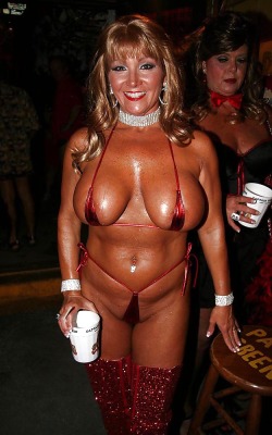 carelessnaked:  Mature lady with big boobs in a micro bikini