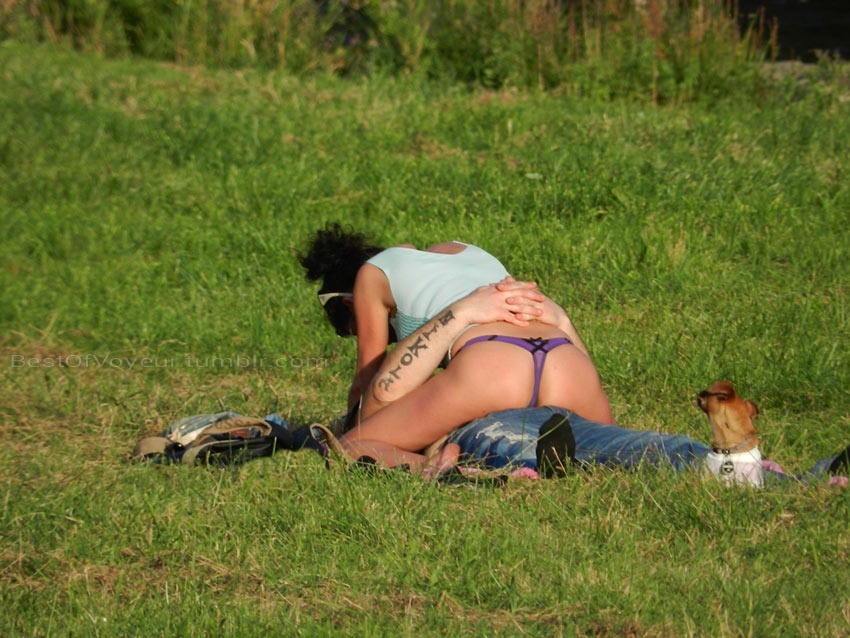 bestofvoyeur:  Girl having public sex in a park in Sexy thong