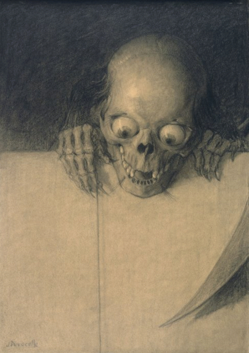 Julien-Adolphe Duvocelle (French, 1873-1961, b. Lille, France) - Ogling Skull (detail), c. 1904  Dra