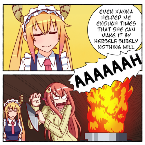 silent-shanin:  ↳ Send me dumb maid dragon headcanons and I might draw em  After hearing how well To