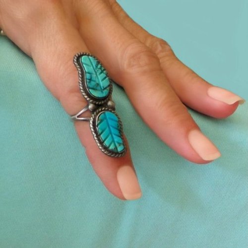 Vintage NATIVE American Indian Long Turquoise RING Sterling SIGNED Eugene Belone, Sz 6 ½, Wom