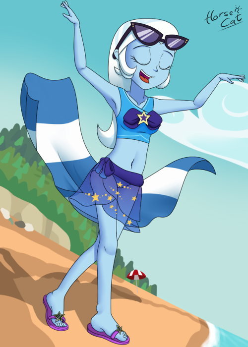 rainbownspeedash: horsecatdraws:   Finally, The Great And Powerfull TRIXIE has come to enjoy her day at the beach, now rejoice with my even greater and powerfuller body! —————– Originally i wanted to do a belly dancer pic but then i remembered