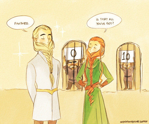 mhaikkun:“hey legolas some of those prisoners have pretty cool beards”“I guess”“wanna give it a go”“