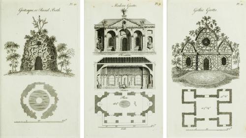 Illustrations of a “Grotesque or Rural Bath”, “Gothic Grotto”, and “Mo