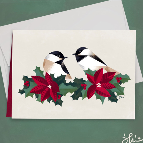 Chickadees Christmas card illo commission!