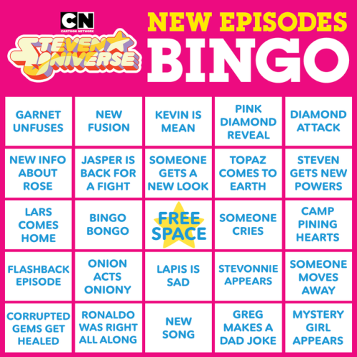 How many bingos will you get? Watch the NEW Steven Universe episodes tomorrow at 6P EST on the CN Ap